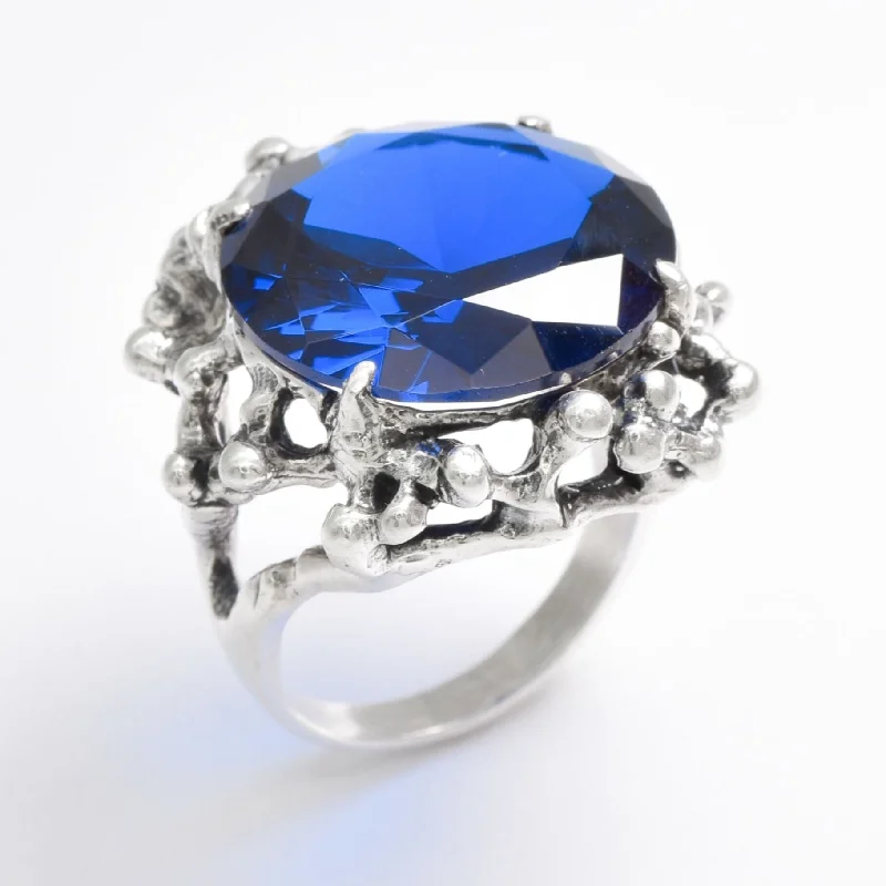 Women’s sapphire rings-Vintage Sapphire Ring - Large Sapphire Ring - Blue Statement Ring