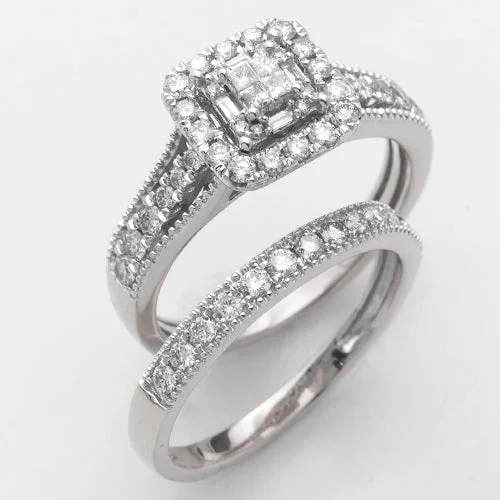 Cushion cut engagement rings for women -14KW 0.95CTW PRINCESS CUT DIAMOND BRIDAL SET