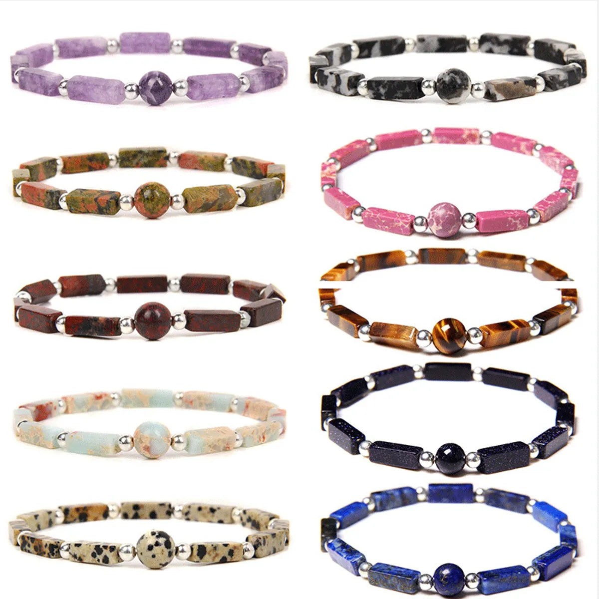 Wedding jewelry bangles for women -Retro Streetwear Geometric Natural Stone Bracelets