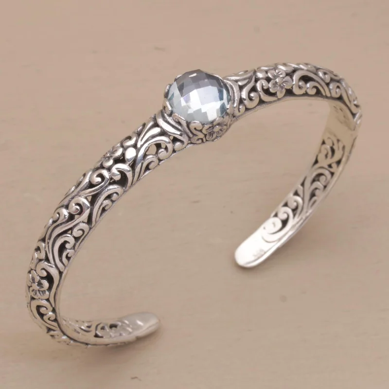 Thin women's bracelets -Blue Topaz & Sterling Silver Cuff Bracelet