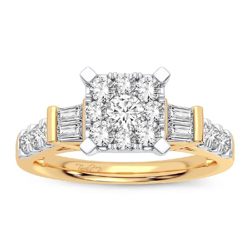 Engagement rings for women with engraved band -10K 0.78CT Diamond Ring