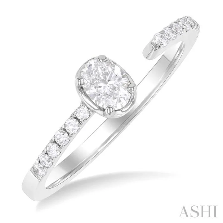 Custom engraved engagement rings for women -3/8 ctw Oval and Round Cut Diamond Fashion Open Ring in 14K White Gold