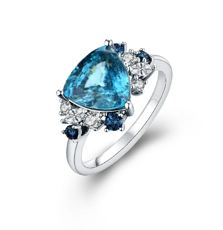 Women’s chic rings-Trillion Natural Blue Zircon Ring