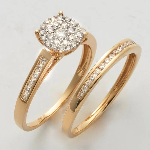 Custom engraved engagement rings for women -14KY 0.50CTW LUNA CLUSTER DIAMOND BRIDAL SET