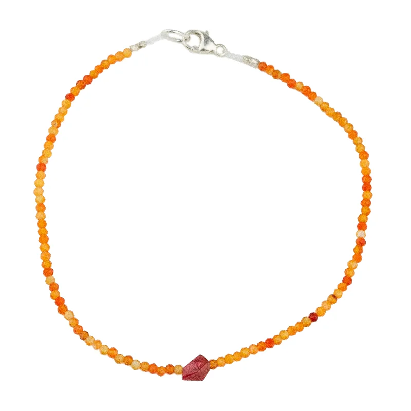 Leather women's bangles -Carnelian + Orange Spinel Bracelet