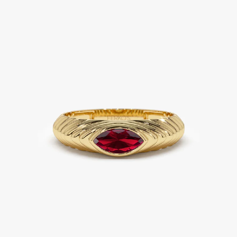 Women’s gold rings-14k Marquise Shape Garnet Beveled Ring