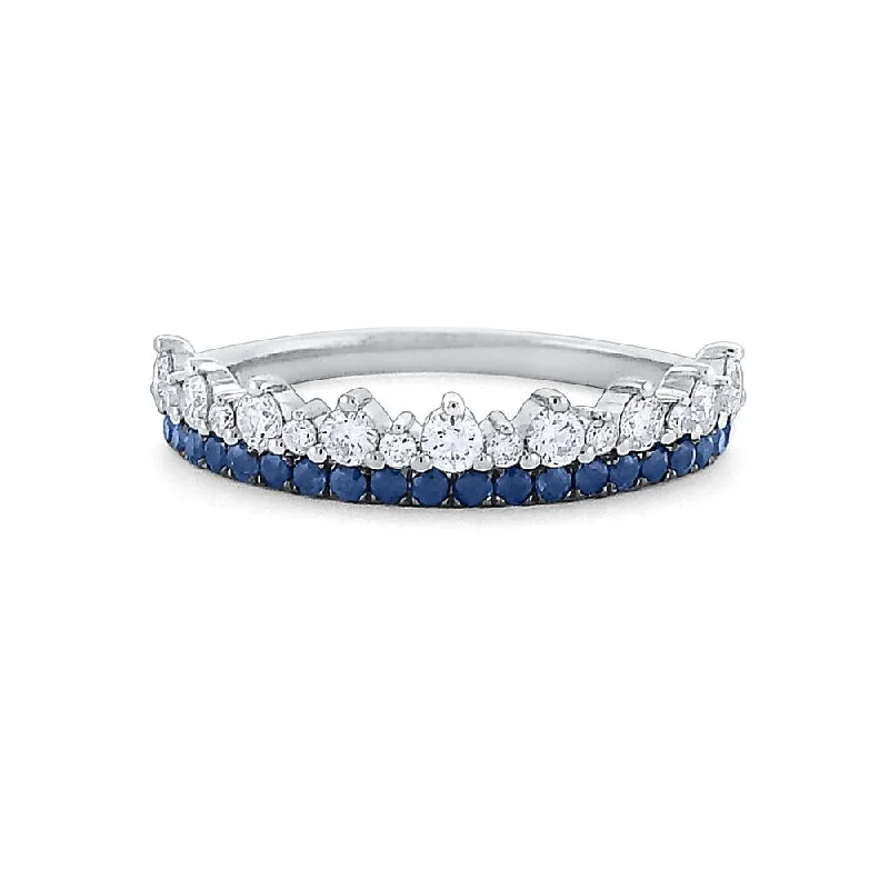 Princess cut engagement rings for women -Diamond and Blue Sapphire Golden Crown Ring