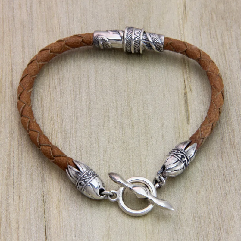 Wide women's bangles -Feather Men's Leather Bracelet