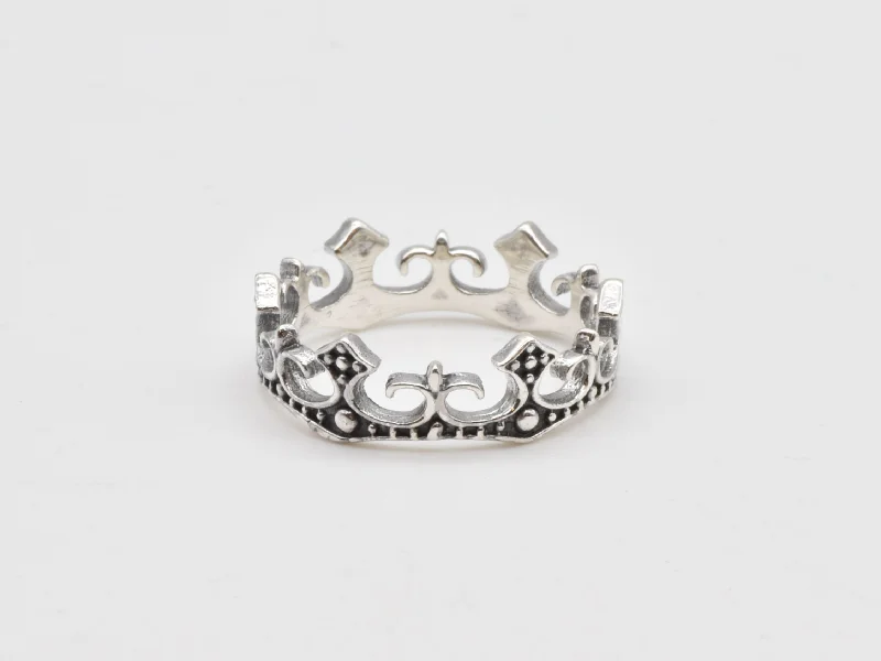 Women’s wedding rings-Silver Crown Ring - King Crown Ring - Vintage Crown Ring