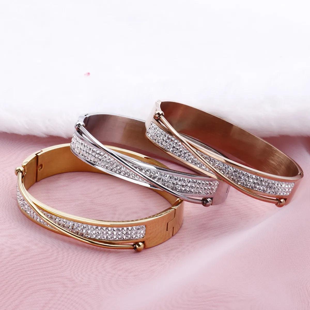 Couples' bracelets for women -Stainless Steel Bracelet European And American Fashion Wide Diamond Bracelet