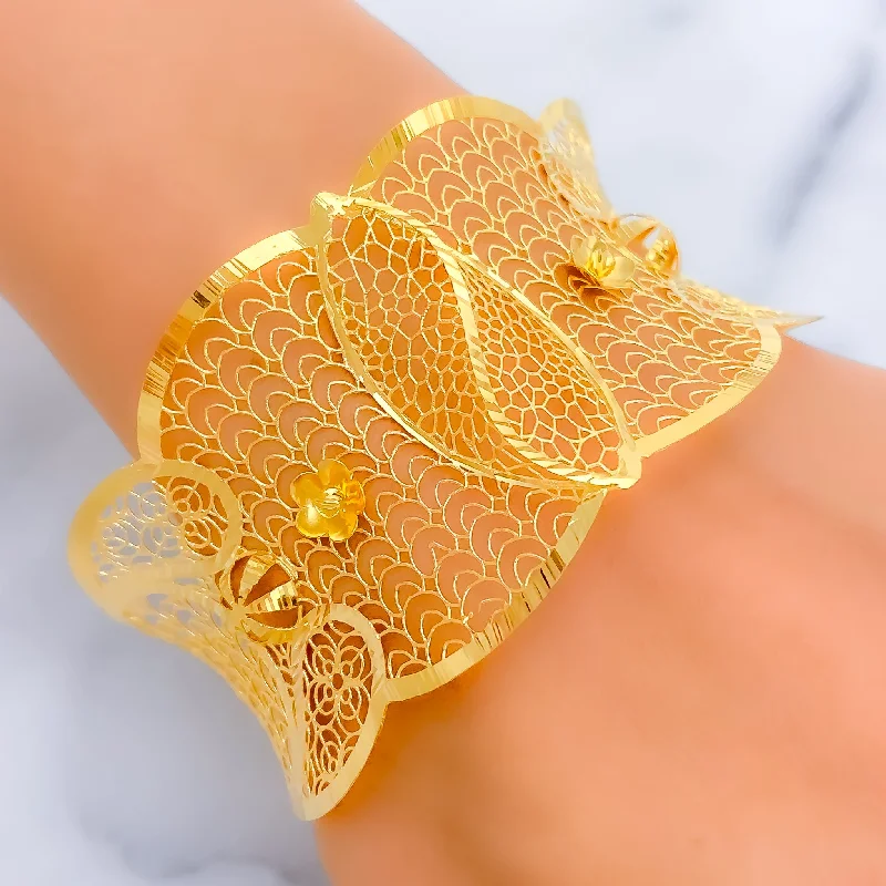 Handmade gemstone bracelets -Stylish Grandiose 21K Gold Mesh Bangle Bracelet