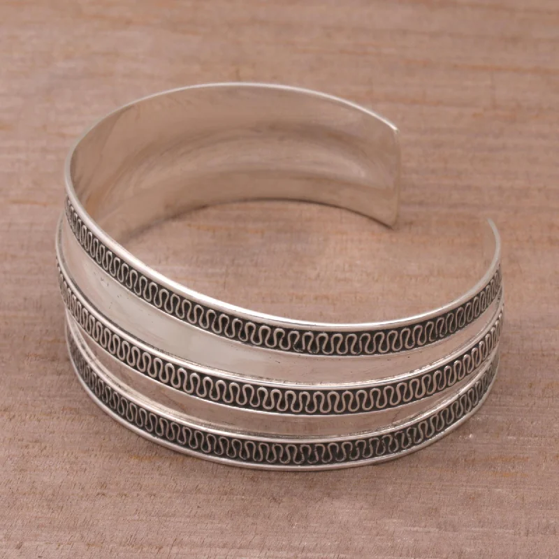 Silver-plated women’s bracelets -Balinese Ruffles Sterling Silver Cuff Bracelet