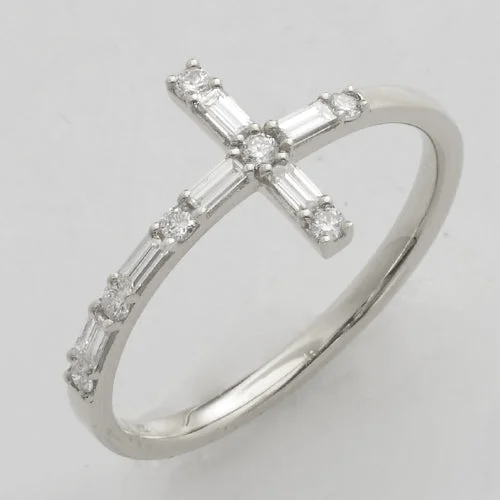 Princess cut engagement rings for women -14KW 0.35CTW BAGUETTE DIAMOND SIDEWAYS CROSS RING