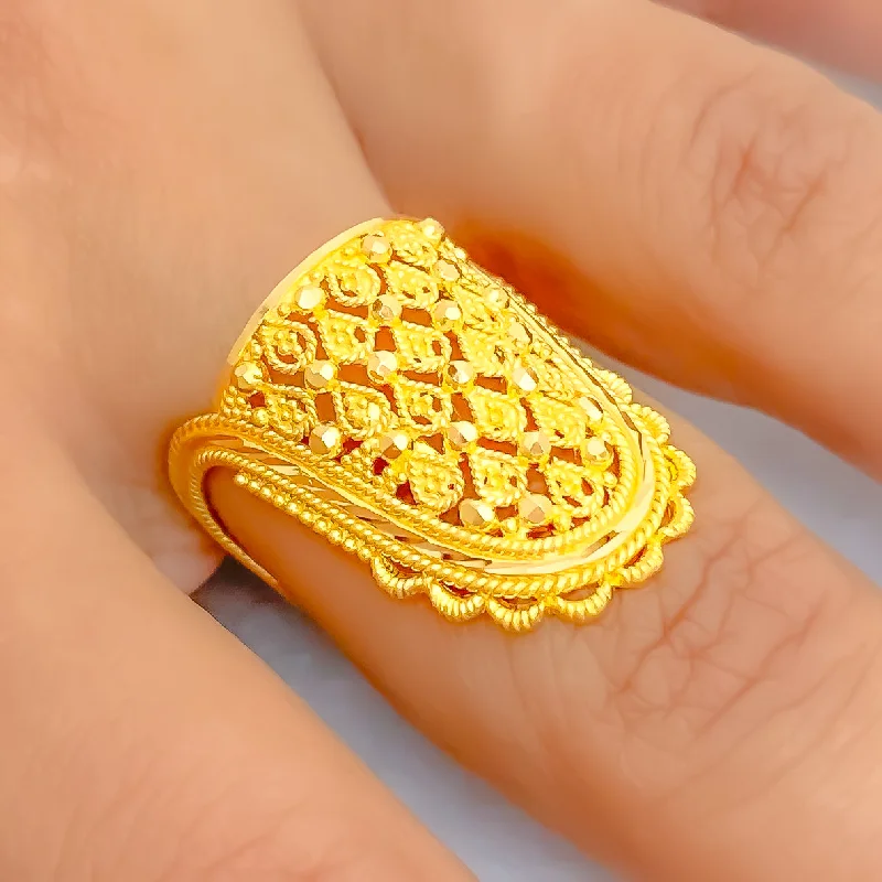 Women’s anniversary rings-Delightful Netted 22K Gold Vanki Ring