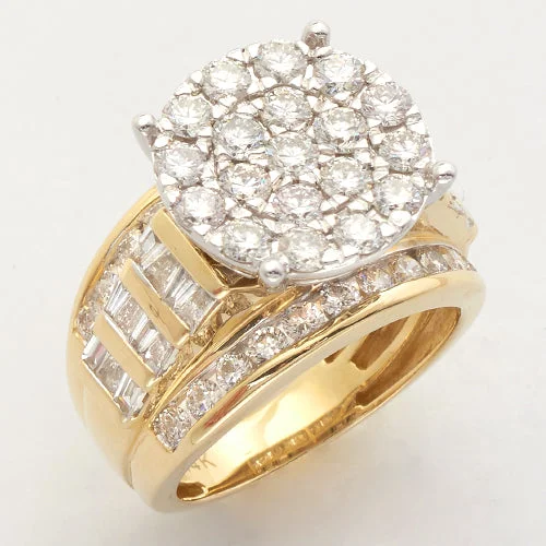 Engagement rings for women with matching bands -14KY+W 3.25CTW DIAMOND ROUND CLUSTER RING