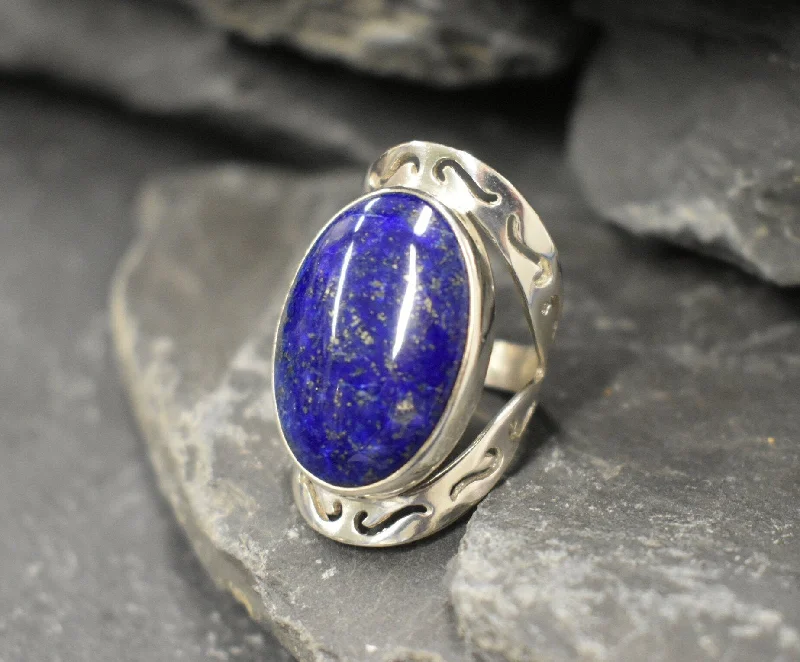 Women’s classic rings-Lapis Ring - Large Blue Ring - Vintage Statement Ring