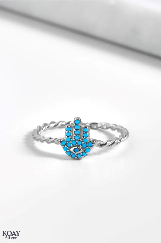 Women’s three-stone rings-Turquoise Hand Ring