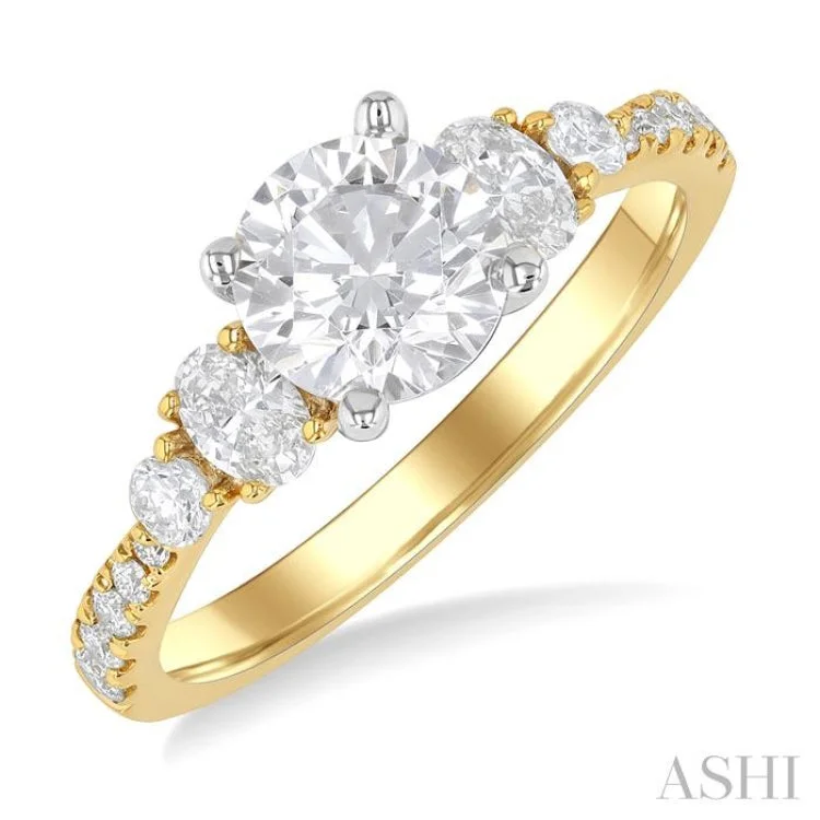 Engagement rings with solitaire setting for women -1/2 ctw Oval and Round Cut Diamond Semi-Mount Engagement Ring in 14K Yellow and White Gold