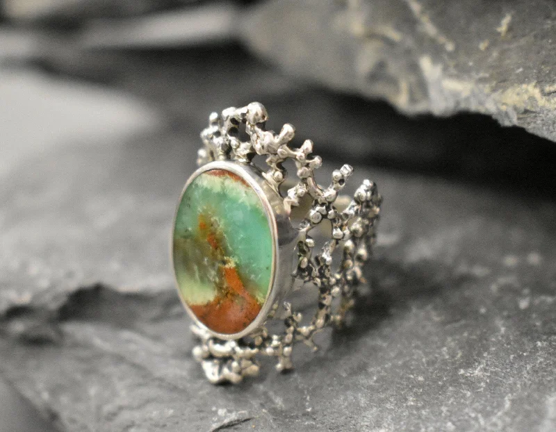 Women’s chunky rings-Chrysoprase Ring - Green Statement Ring - Vintage Vines Ring