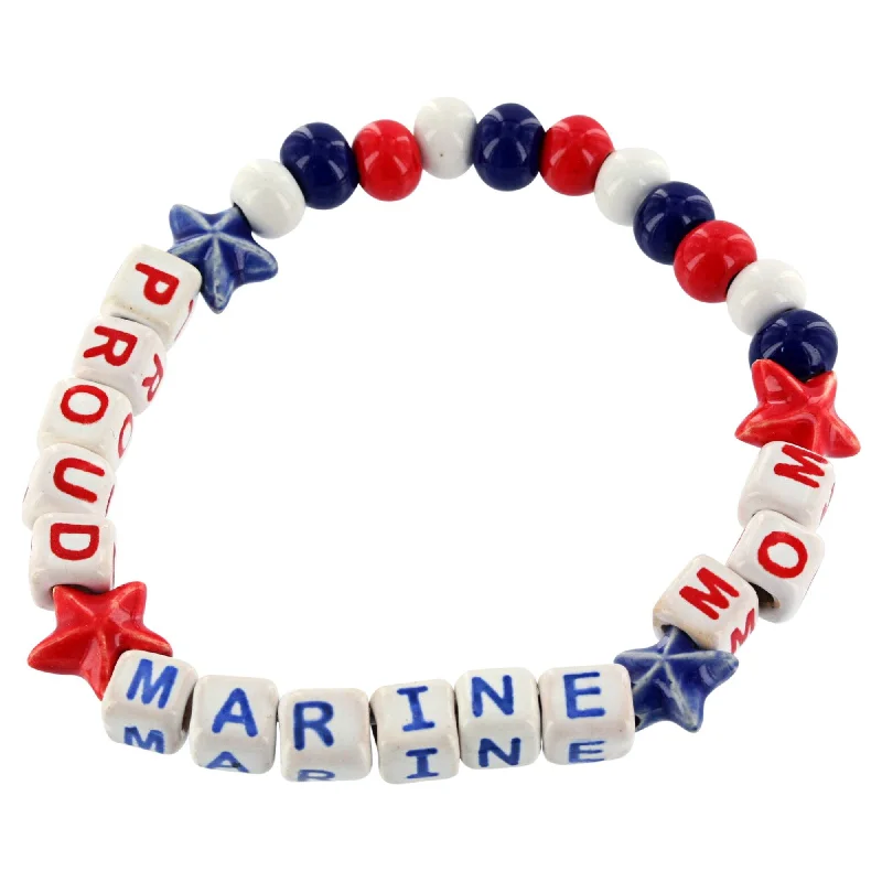 Women's silver and gold bracelets -Proud Marine Mom Ceramic Bead Bracelet