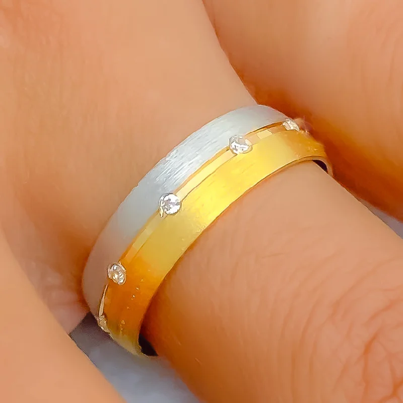 Women’s two-tone rings-Dotted Two Tone 22k Gold CZ Band