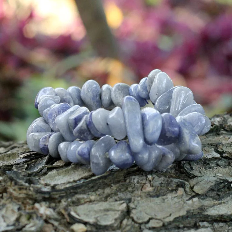 Women's open bangle designs -Wonders Blue Quartz Beaded Bracelet