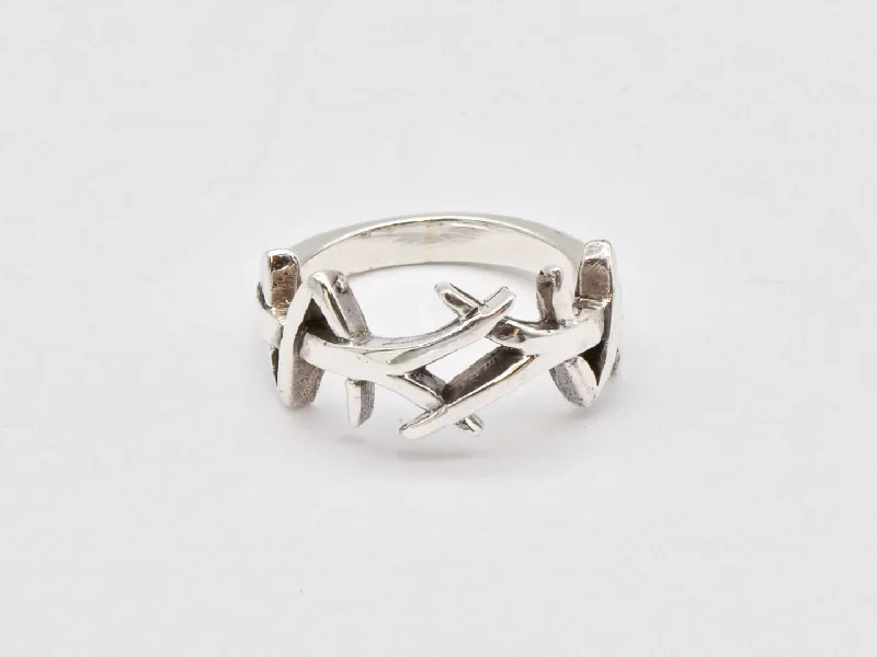 Women’s cocktail diamond rings-Silver Branch Ring - Silver Thorn Ring - Silver Boho Ring