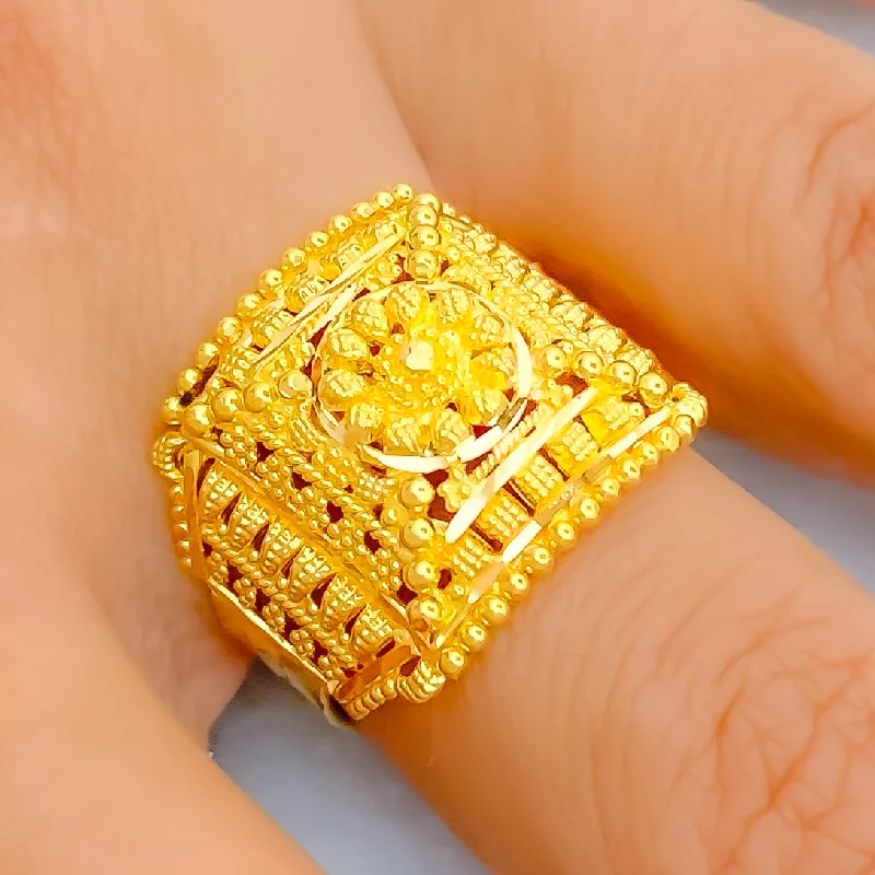 Women’s stackable gemstone rings-Impressive Square Beaded 22K Gold Ring