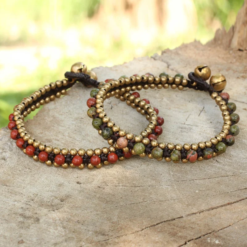 Big circle bangles for women -Happy Times Unakite & Brass Beaded Bracelet