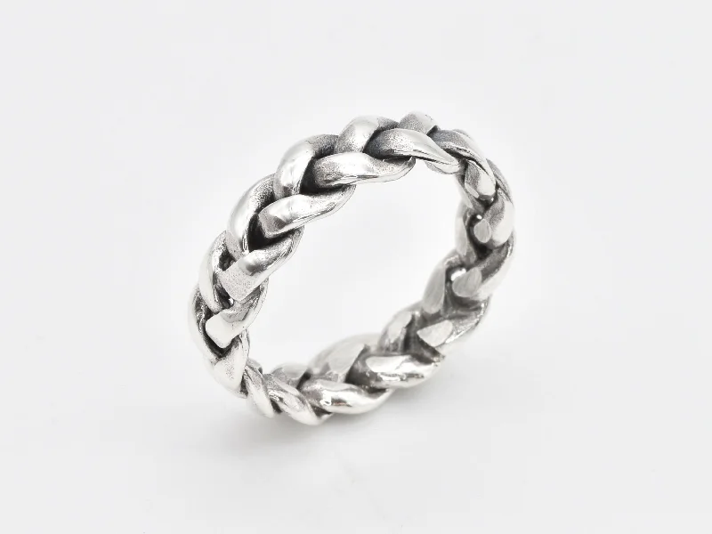 Women’s colorful gemstone rings-Chain Link Ring - Braided Silver Ring - Chain Rope Ring