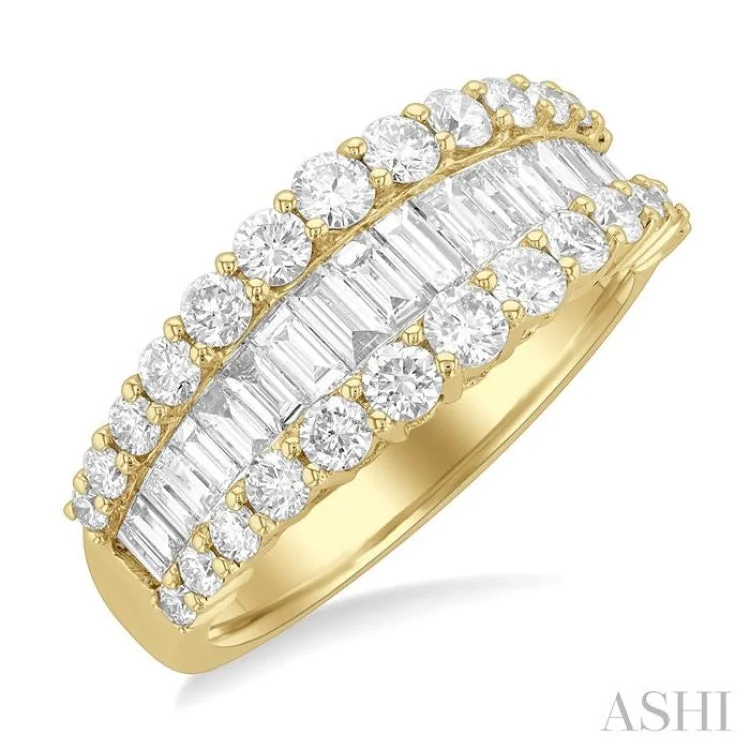 Colored engagement rings for women -1 5/8 ctw Baguette and Round Cut Diamond Fashion Band in 14K Yellow Gold