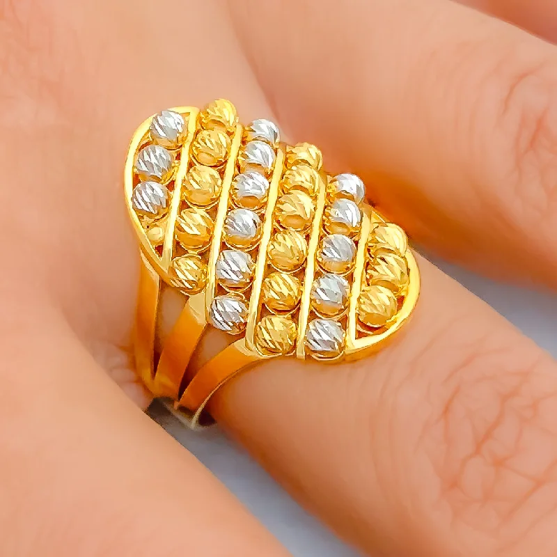 Women’s diamond rings-Chic Beaded 22k Gold Ring