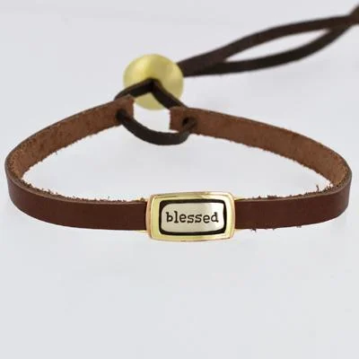 Elegant silver bangles for women -Blessed Mixed Metals Bracelet On Sienna Leather