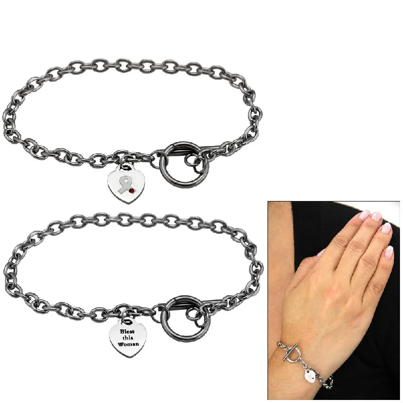 Adjustable bangles for women -Bless This Woman Diabetes Ribbon Heart Bracelet