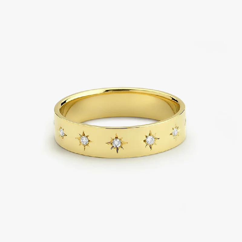 Women’s fashion statement rings-14K Gold Starburst Band