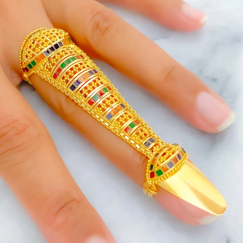 Women’s statement gemstone rings-Palatial Striped 22k Overall Gold Finger Ring