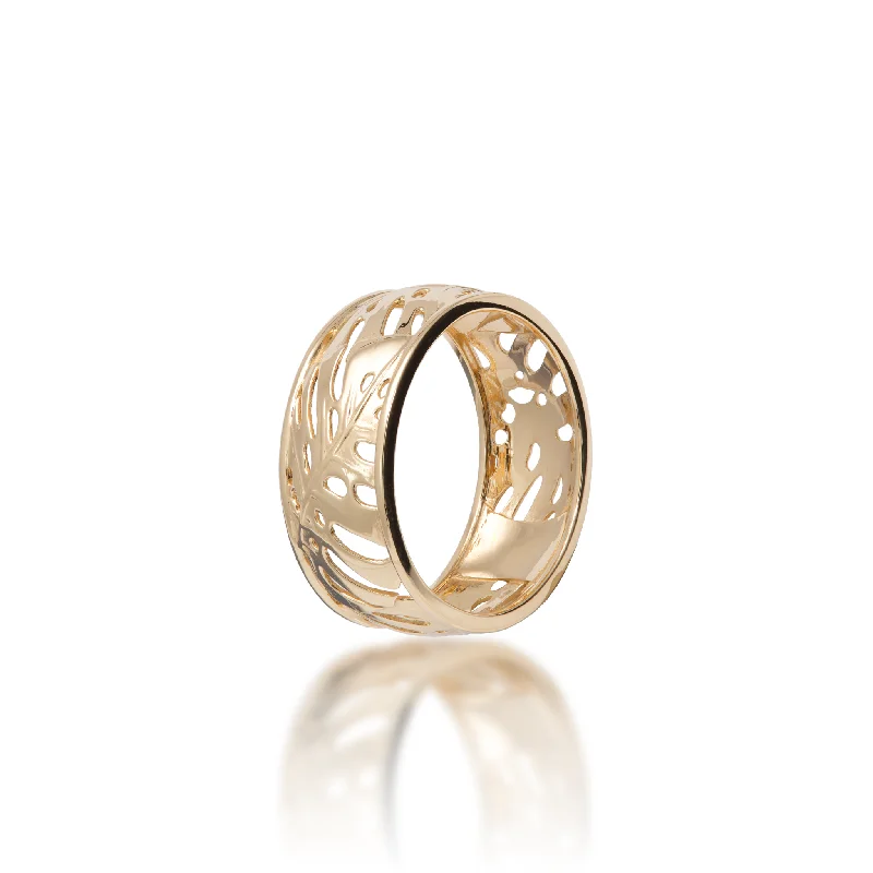 Women’s celestial rings-Monstera Ring in Gold - 8mm