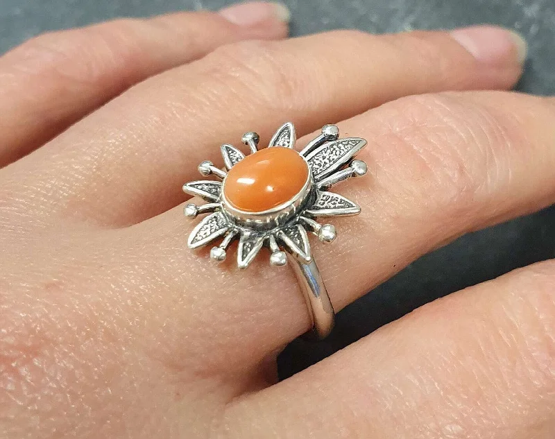 Women’s stackable rings-Angel Coral Ring - Pink Flower Ring - Vintage Statement Ring