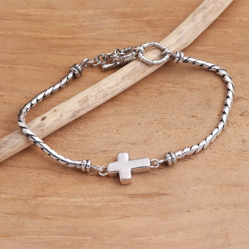 Women's bangles with gold and silver -Faith Above All Sterling Silver Cross Pendant Bracelet