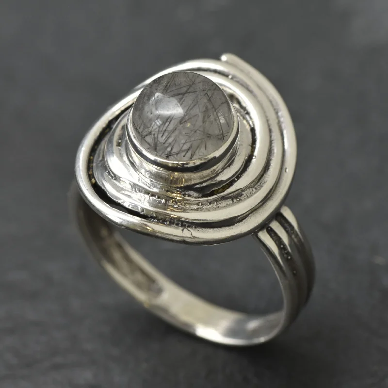 Women’s wedding band rings-Swirl Quartz Ring - Natural Rutilated Quartz, Infinity Round Ring