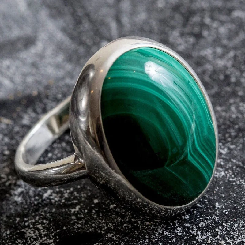 Women’s custom gemstone rings-Malachite Ring - Green Statement Ring - Vintage Cocktail Ring