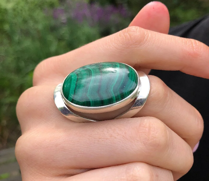 Women’s opal rings-Malachite Ring - Large Green Ring - Vintage Cocktail Ring