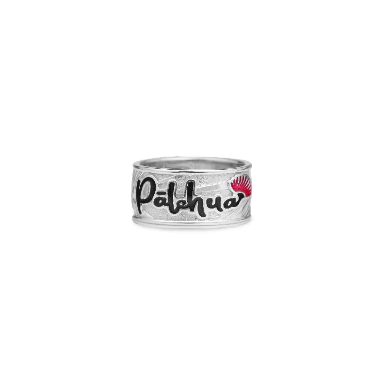 Women’s anniversary band rings-Pālehua Enamel Ring in Sterling Silver