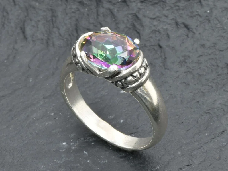 Women’s cocktail diamond rings-Mystic Topaz Ring - Purple Boho Band, Silver Tribal Ring