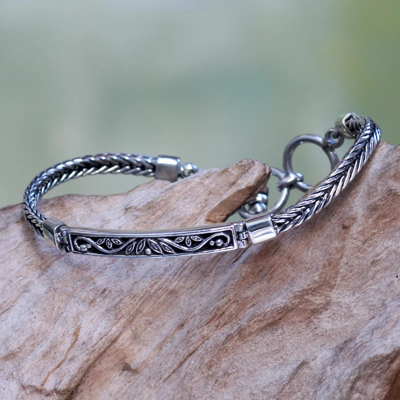 Custom-made women's bangle designs -Celuk Sprout Leaf and Vine Themed Sterling Silver Pendant Bracelet