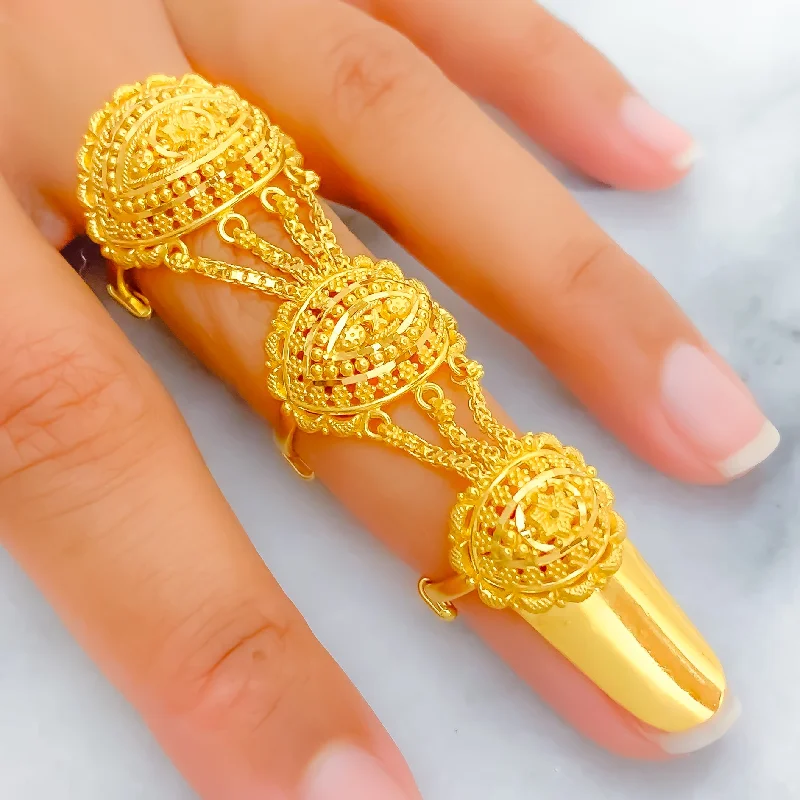 Women’s polished rings-Majestic Fine Beaded 22k Overall Gold Finger Ring