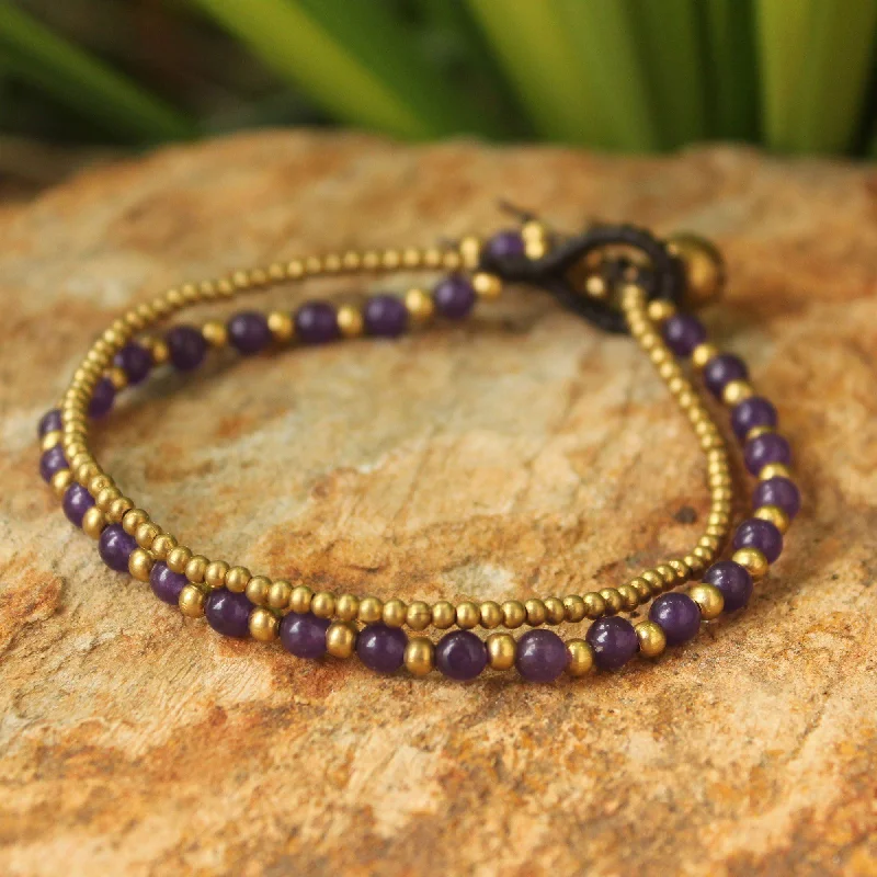 Simple women's bracelets -Amethyst & Brass Beaded Bracelet