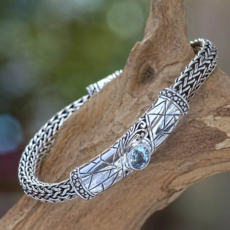 Beautiful custom bracelets for women -Blue Topaz & Sterling Silver Cuff Bracelet