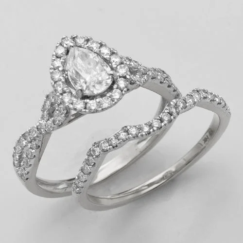 Engagement rings for women with engraved band -14KW 1.20CTW PEAR DIAMOND BRIDAL SET