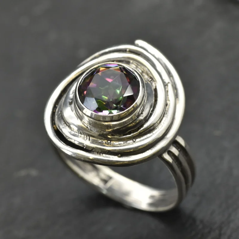 Women’s custom rings-Purple Swirl Ring - Natural Mystic Topaz, Purple Solitaire Ring